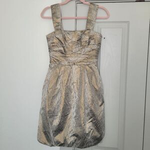 Diane von Furstenberg Gold & Silver Metallic Mini Jacquard Party Dress Pockets 0